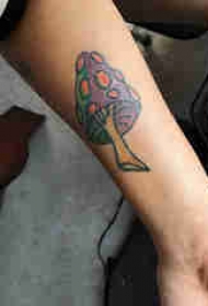 植物纹身 女生手臂上彩色的蘑菇纹身图片