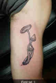 植物纹身 男生大臂上黑色的蘑菇纹身图片