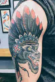 印第安羽毛纹身 男生手臂上狼和印第安羽毛纹身图片