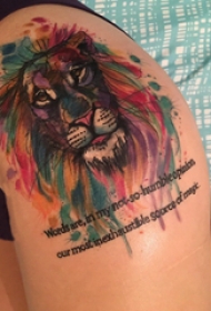 狮子头纹身 女生大腿上狮子头纹身图片