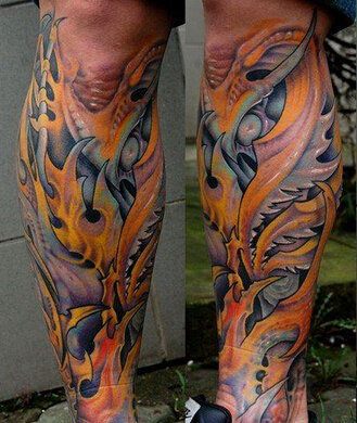 点击大图看下一张：创意抽象腿部纹身