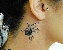 点击大图看下一张：帅气蜘蛛颈部纹身