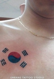 国旗纹身图案 男生胸部彩色的韩国国旗纹身图片