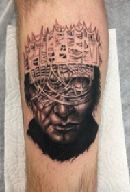 人物肖像纹身 男生小腿上皇冠和人物纹身图片