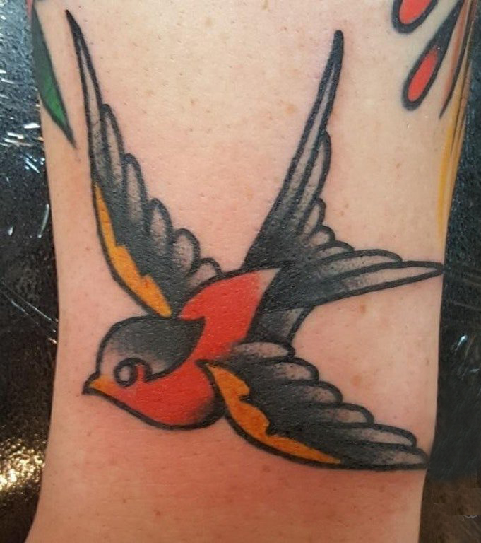 点击大图看下一张：纹身鸟 男生手臂上小鸟纹身图片