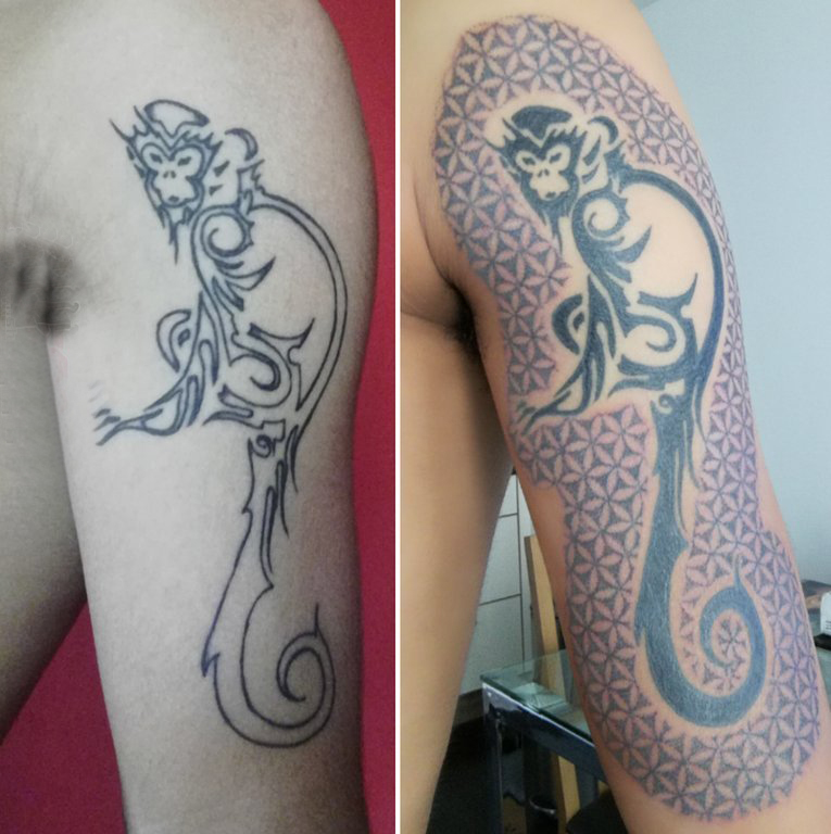 点击大图看下一张：纹身猴子 男生手臂上猴子纹身图片