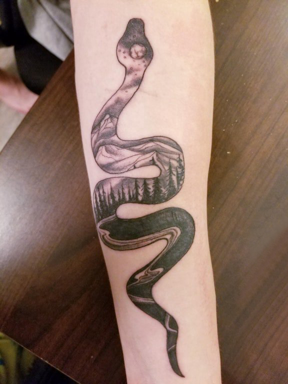 点击大图看下一张：纹身蛇的图案 女生手臂上蛇纹身图片