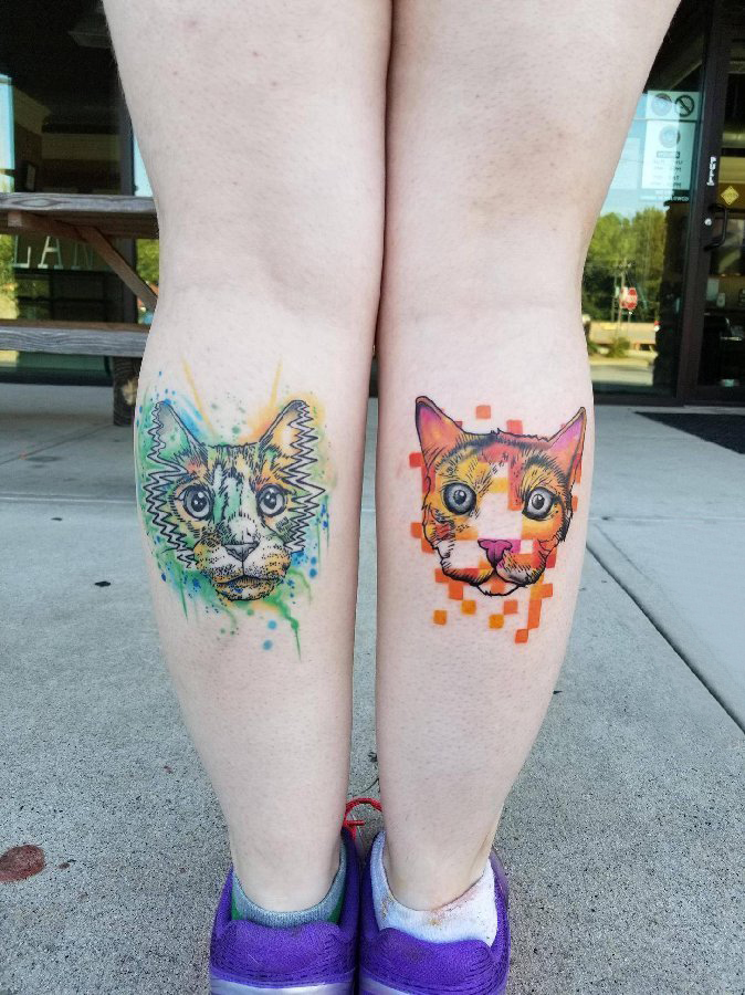 点击大图看下一张：小猫咪纹身 女生小腿上小猫咪纹身图片