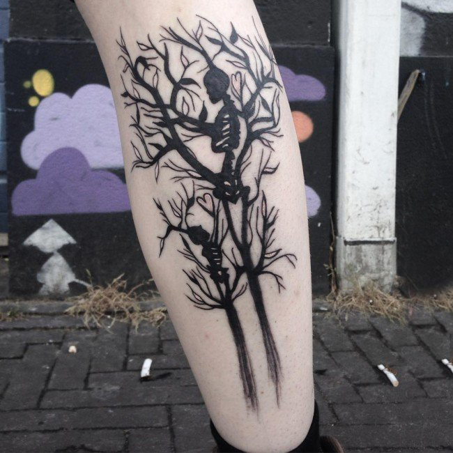点击大图看下一张：树纹身 多款简单线条纹身素描树图腾纹身图案