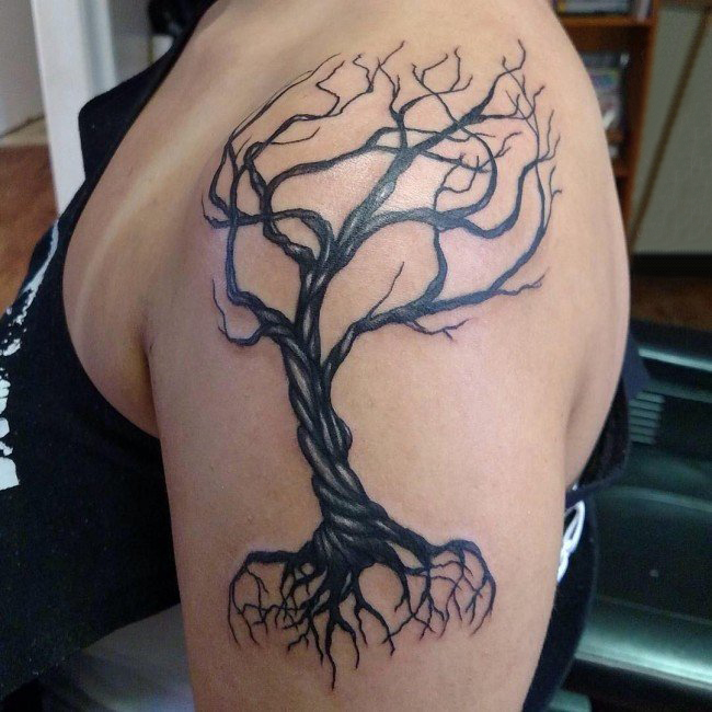 点击大图看下一张：树纹身 多款简单线条纹身素描树图腾纹身图案