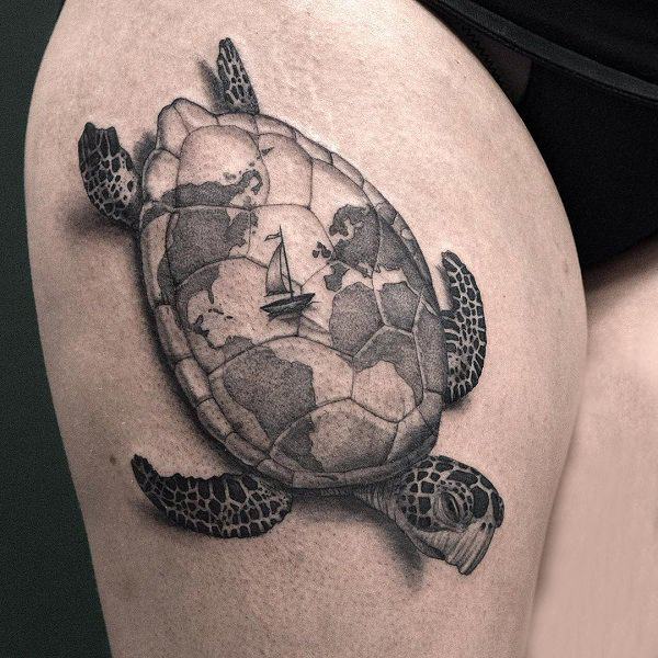 点击大图看下一张：乌龟纹身图案 多款简单线条纹身黑色乌龟纹身图案