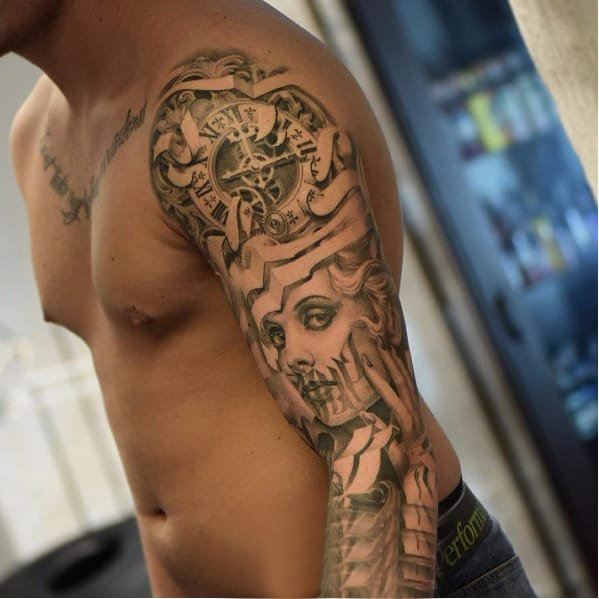 点击大图看下一张：人物纹身图案 多款点刺纹身黑灰人物纹身图案