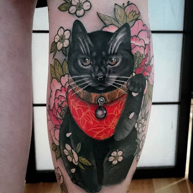 点击大图看下一张：小猫咪纹身 多款彩绘纹身素描小清新猫咪纹身图案