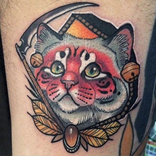 点击大图看下一张：小猫咪纹身 多款彩绘纹身素描小清新猫咪纹身图案