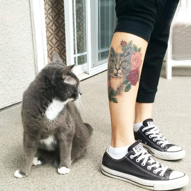 点击大图看下一张：小清新猫咪纹身 多款彩绘纹身动物小清新猫咪纹身图案