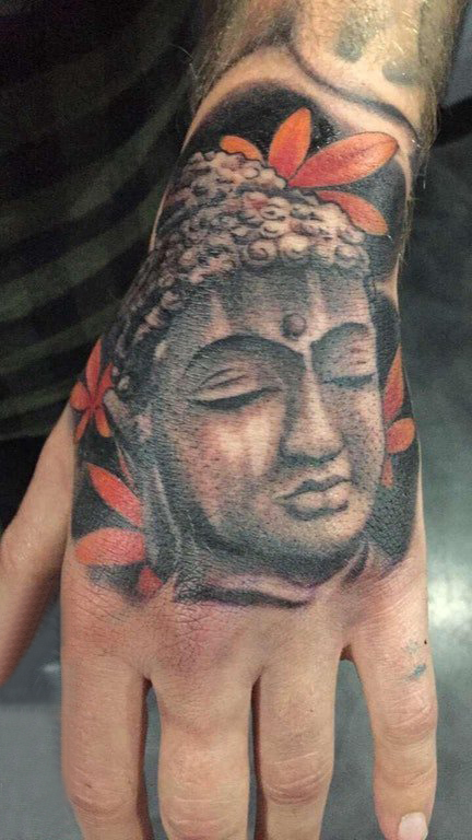 点击大图看下一张：弥勒佛纹身图案 男生手部弥勒佛纹身图案