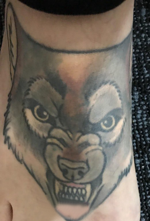 点击大图看下一张：百乐动物纹身 男生脚背上彩绘动物纹身图片
