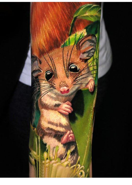 点击大图看下一张：老鼠纹身图 男生手臂上植物和老鼠纹身图片