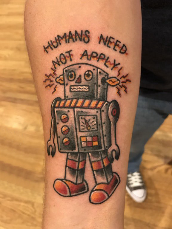 点击大图看下一张：机器人纹身 男生手臂上英文和机器人纹身图片