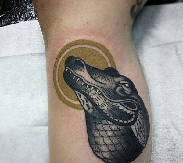 点击大图看下一张：鳄鱼纹身图案 多款黑灰纹身素描鳄鱼纹身图案