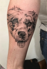 手臂纹身素材 男生手臂上黑色的小狗纹身图片