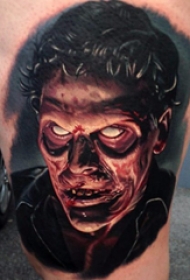 人物肖像纹身  男生大腿上写实的人物肖像纹身图片