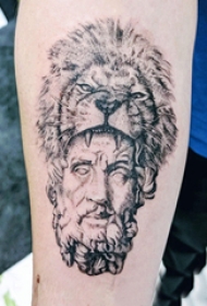 手臂纹身图片 男生手臂上狮子和人物纹身图片