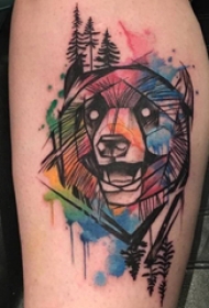 欧美小腿纹身 女生小腿上彩色的熊纹身图片
