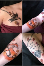枫叶纹身 女生手臂上枫叶和动物纹身图片
