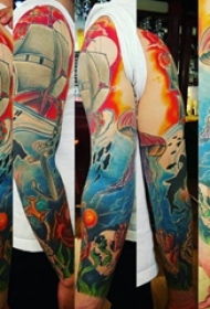 海洋纹身素材 男生手臂上海洋图腾纹身图片