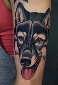 手臂纹身图片 女生手臂上彩色的狼头纹身图片