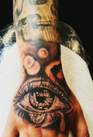 手背纹身 男生手背上黑色的眼睛纹身图片