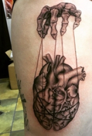 大腿传统纹身 女生大腿上骷髅和心脏纹身图片