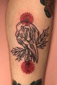 欧美小腿纹身 男生小腿上植物和蜡烛纹身图片