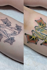 百乐动物纹身 女生小腿上彩色的青蛙纹身图片