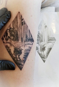 几何动物纹身  女生手臂上黑灰动物纹身图片