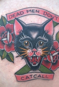 小清新猫咪纹身 女生大腿上花朵和猫咪纹身图片
