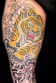 双大臂纹身 男生大臂上彩色的老虎纹身图片