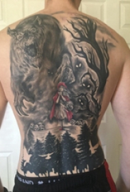 老虎和女孩纹身图案  男生满背老虎和女孩纹身图片