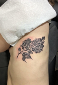 纹身侧腰男 男生侧腰上黑色的植物纹身图片