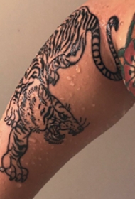 老虎和花朵纹身图案  男生手臂上老虎和花朵纹身图片
