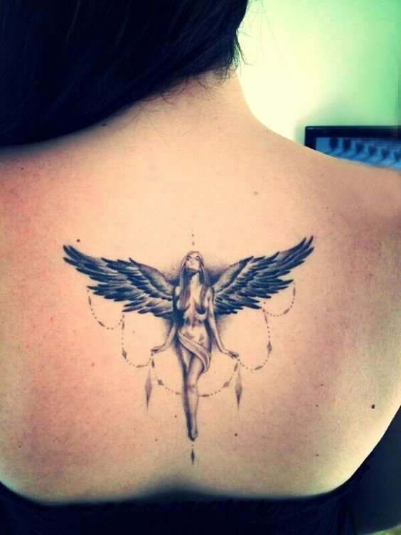 点击大图看下一张：天使纹身 多款黑灰纹身点刺技巧天使纹身图案