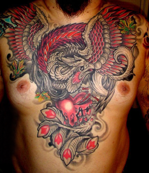 点击大图看下一张：纹身凤凰 多款素描纹身彩色凤凰纹身图案