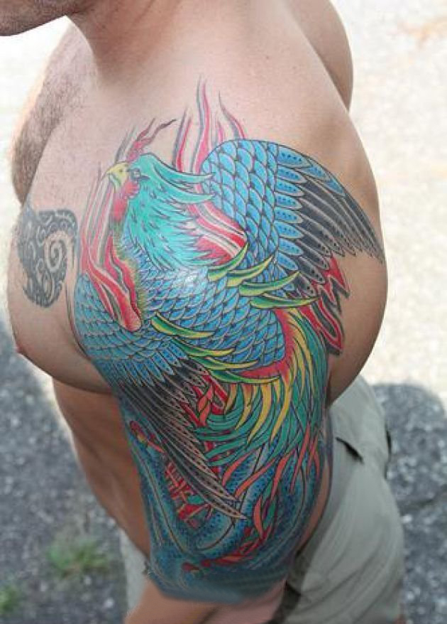 点击大图看下一张：纹身凤凰 多款素描纹身彩色凤凰纹身图案