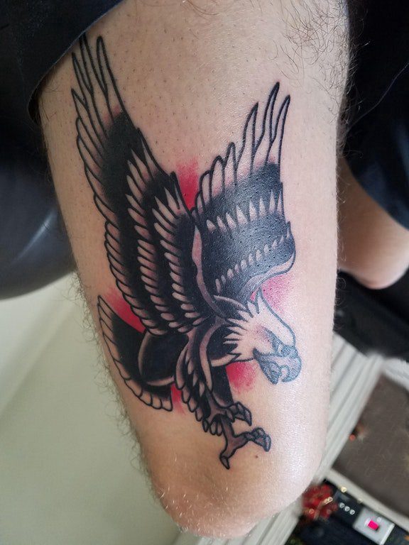 点击大图看下一张：纹身老鹰图片  男生手臂上彩色的老鹰纹身图片
