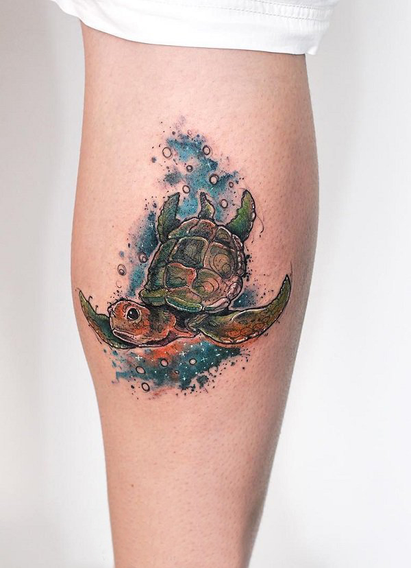 点击大图看下一张：乌龟纹身图案 多款素描纹身彩绘乌龟纹身图案
