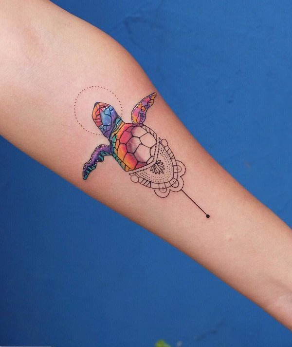 点击大图看下一张：乌龟纹身图案 多款素描纹身彩绘乌龟纹身图案