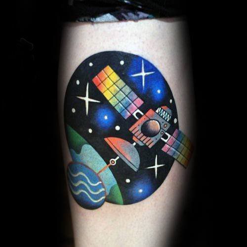 点击大图看下一张：小宇宙纹身 多款简单线条纹身素描宇宙卫星纹身图案
