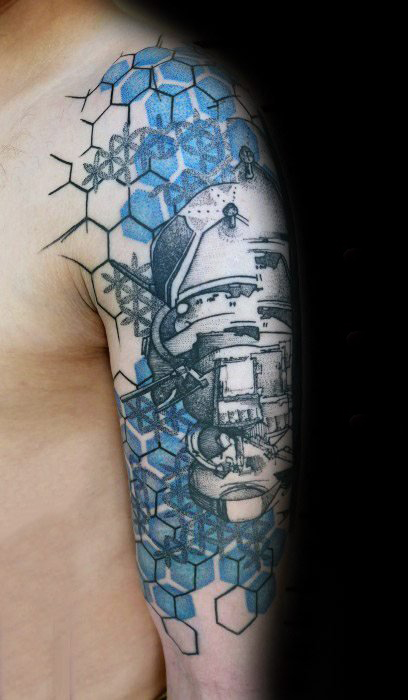 点击大图看下一张：小宇宙纹身 多款简单线条纹身素描宇宙卫星纹身图案