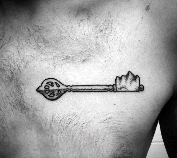 点击大图看下一张：钥匙纹身图案 多款简单线条纹身黑色钥匙纹身图案
